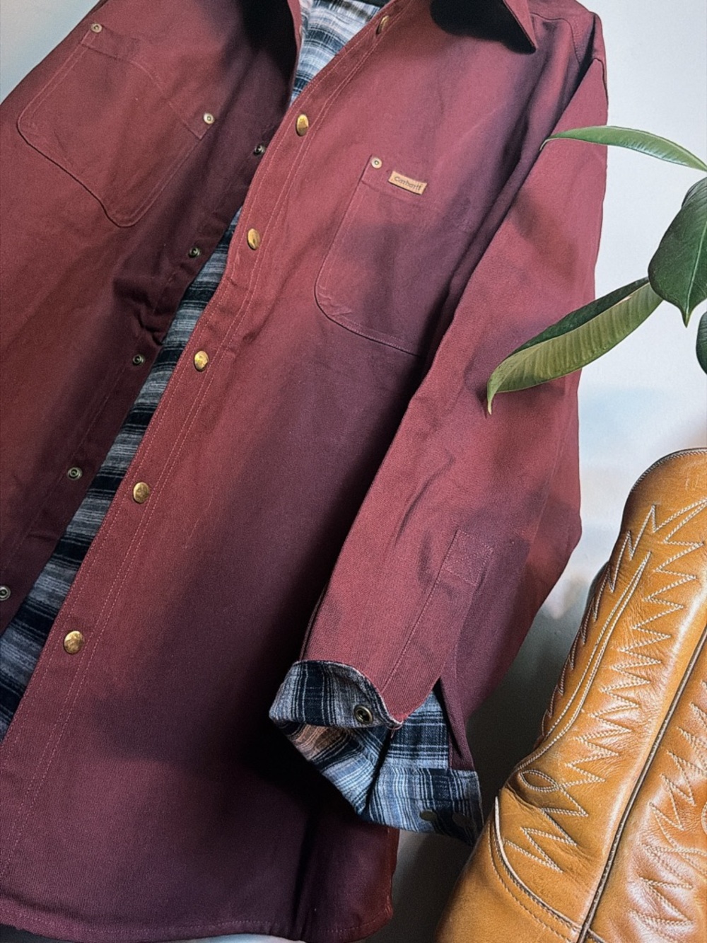 Vintage Carhartt Burgundy Flannel-Lined Canvas Chore Coat Jacket – XL | Tall